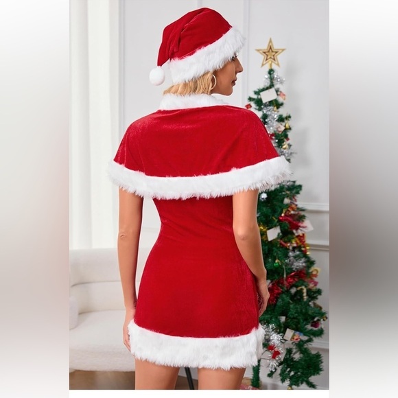 NEW Christmas Mini Dress 3pcs strapless  dress, hat, and  cape - Picture 3 of 4